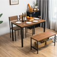 thumbnail image 3 of Giantex  Dining Table Set for 4, Kitchen Table with 1 Bench and 2 Chairs, Modern Functional Desk Set for Bedroom Study Room, Brown, 3 of 6