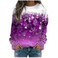 thumbnail image 1 of IROINID Liquidation Chandails à Capuchon de Noël pour Femmes Imprimé Col Rond Chandail à Enfiler Hauts Manches Longues Blouse Confortable Chandail, Violet, 1 of 6