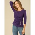 thumbnail image 4 of INSPIRE CHIC Women's Button Decor V Neck 3/4 Sleeve Solid Blouse Knitted Ruched Top, 4 of 6
