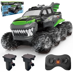 Voiture de télécommande amphibie 8WD RC Monster Truck avec 2 Batteries rechargeables pour les garçons Age 8-12 Offroad Waterproof RC Ramassage 2,4GHz Tout le terrain RC Voitures Drift Beach Pool Jouets Cadeaux pour enfants Vert