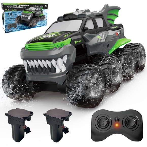 Voiture Amphibie Télécommandée 8WD Camion Monstre RC avec 2 Batteries Rechargeables pour Garçons de 8 à 12 Ans Tout-Terrain Imperméable Pickup RC 2,4 GHz Tout-Terrain Voitures RC Drift Plage Piscine Jouets Cadeaux pour Enfants Vert