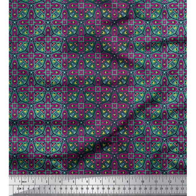 Soimoi Viscose Chiffon Fabric Stripe & Moroccan Kaleidoscope Decor Fabric Printed Yard 42 Inch Wide