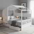 thumbnail image 1 of Homy Casa Denver Collection Solid Wood House Bed Frame with Storage Drawers, Full Size, White, 1 of 6