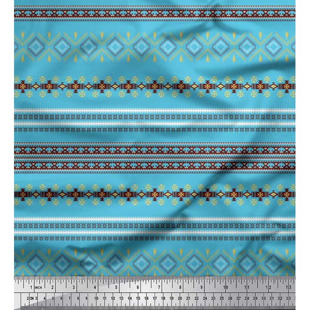 Soimoi Polyester Crepe Fabric Aztec Southwestern Print Fabric by The Yard 52 Inch Wide