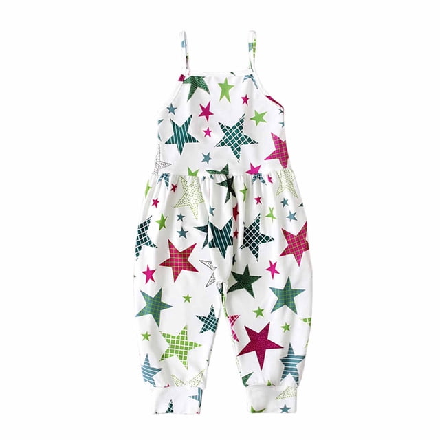 Girls Childrens Summer Romper Printing Sling Sleeveless Backless Short Jumpsuit