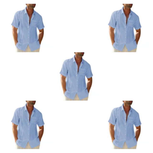 pitrice Men Shirt Casual Short Sleeve Breathable Replacement Button Down Solid Color Fashionable Home Dating Shirts Top Light Blue M 5Set