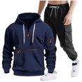 thumbnail image 1 of Mens Hooded Tracksuit, Long Sleeve Zipper Pocket Pullover and Drawstring Work Pants Set, Casual Two-Piece Outfit, 1 of 9