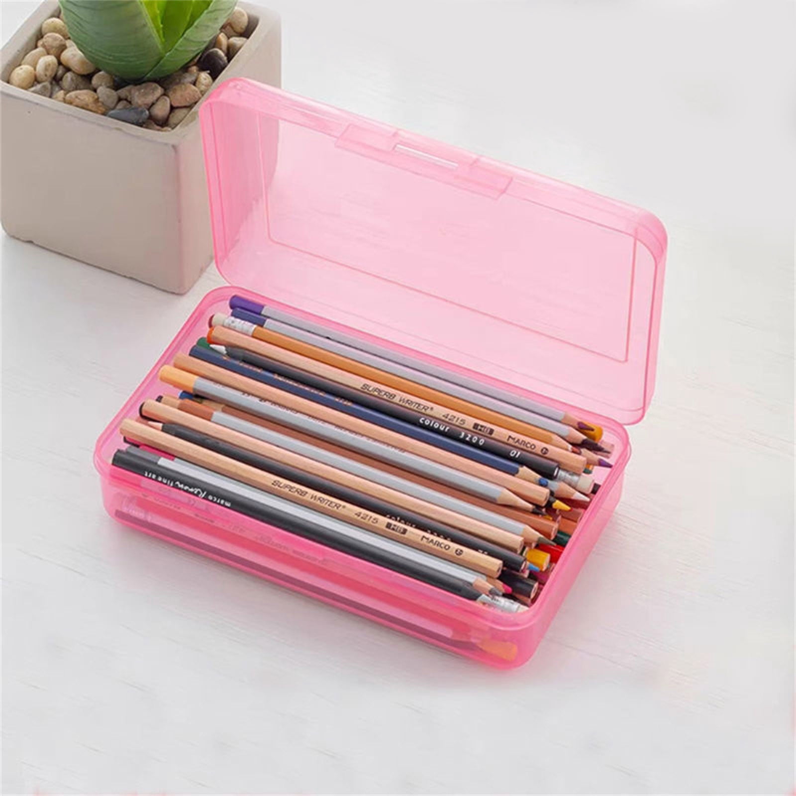 Dvkptbk Plastic Pencil Box Large Capacity Pencil Case Clear Boxes with Snap-tight Lid Stackable and Stylish Office Supplies Storage Organizer Box