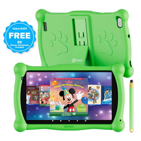 Contixo 8" Kids Tablet 2025 Model with 80 Stories, Educational Android Tablet for Kids 3-12, 32GB, Parental Controls, Kid-Proof Case with Kickstand – Green