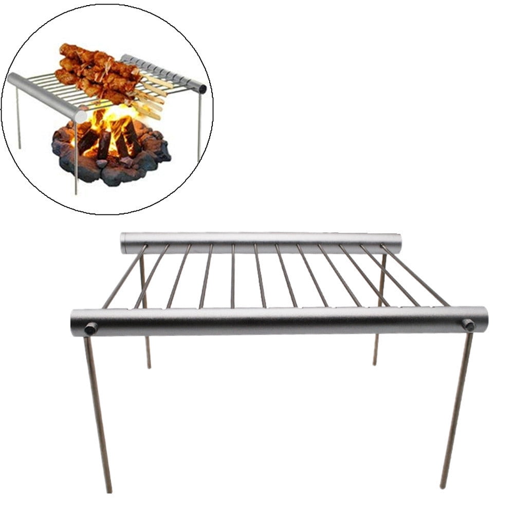 Wuztai Portable Camping Grill, Folding Stainless Steel BBQ Rack for Outdoor Picnics, Lightweight Collapsible Grill Tool for Hiking Backpacking, Easy Assembly Detachable Grill for Charcoal Fire Stove