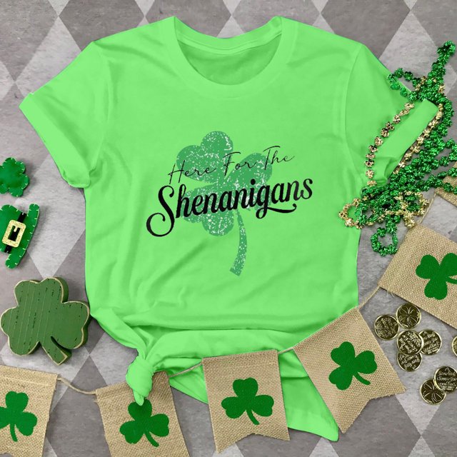 T-shirt de la Saint-Patrick pour Femmes, Col Rond, Manches Courtes, Imprimé Arbre de Noël