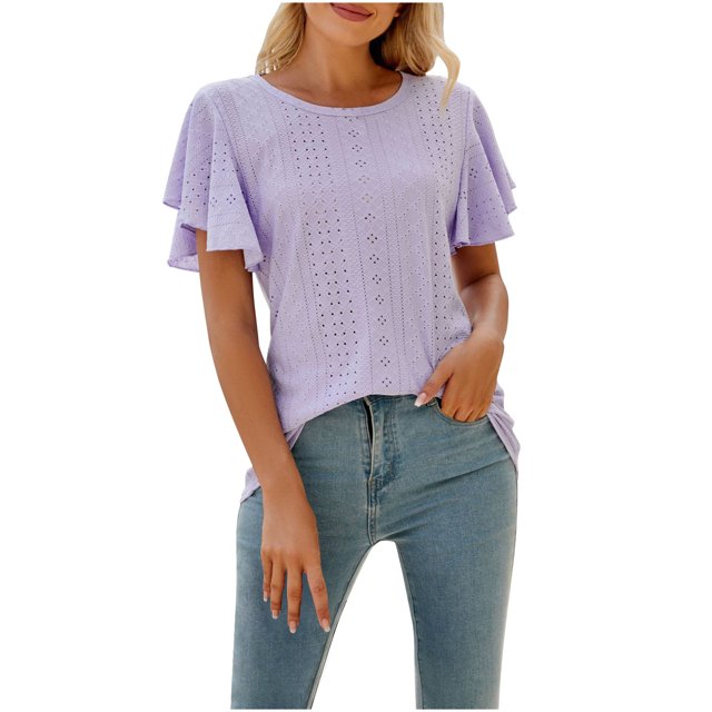 RKSTN Womens Tops 2024 Fashion Mesh Breathable Short Sleeve V-Neck Blouse Tops Comfortable Temperament Solid Color Tops