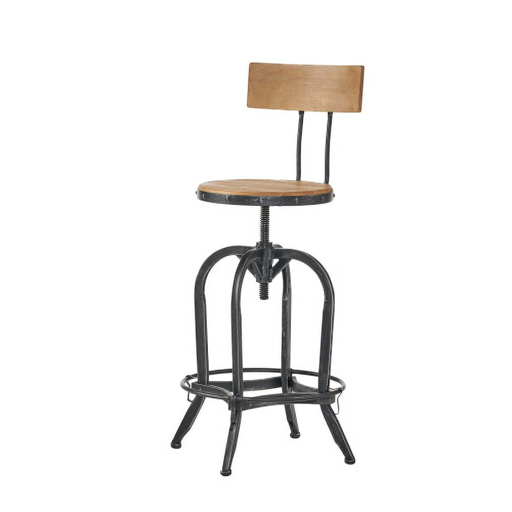 Millies Vintage Industrial Adjustable Bar Stool with Wood Backrest and Seat - Rustic Metal Frame Swivel Chair, Ideal for Kitchen, Bar, and Workshop Spaces，Naturally Antique