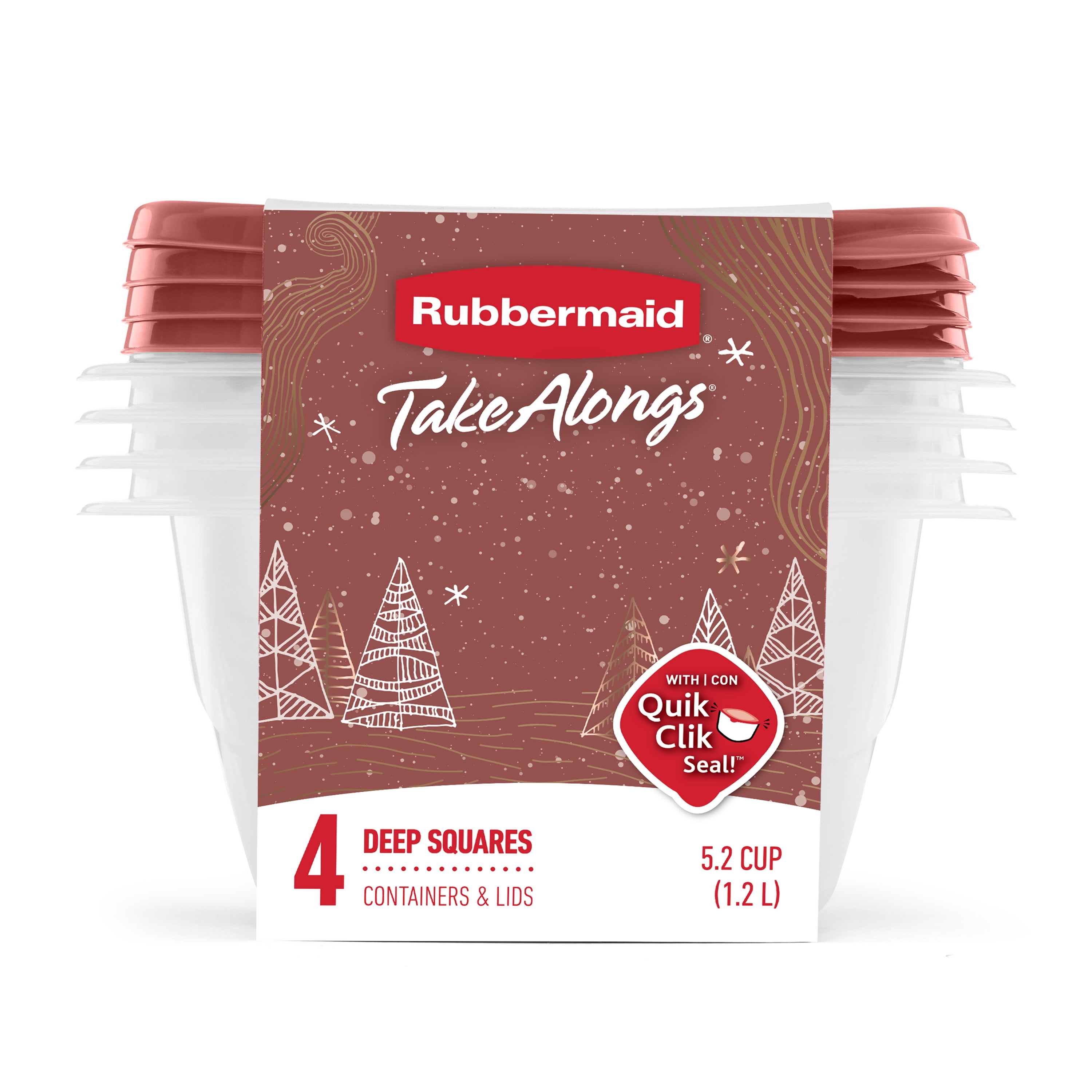 Rubbermaid TakeAlongs 5.2-Cup Food Storage Containers, Meal Prep Containers with Lids, Limited-Edition Maple Leaf Red, 4-Pack
