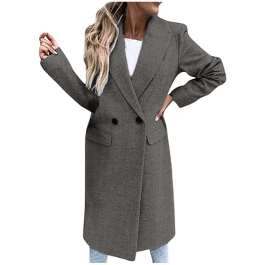 IROINID Women's Overcoat Long Sleeve Solid Color Peak Lapel Outwear, Loose Cardigan Coat Outwear