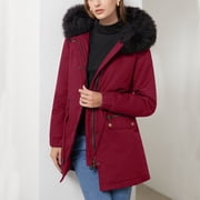 Jsaierl Women's Winter Warm Heavy Coat Plus Size Thicken Parka Jackets with Faux Fur Hood Casual Zip up Outerwear Coats with Pockets