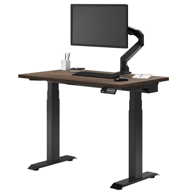 Desky Bureau Assis-Debout Mini Double - Noyer Naturel / 44 x 24 Pouces / Noir Mat