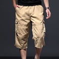 thumbnail image 2 of Styesk Men's Pants Men's Summer Solid Color Multi Pocket Workwear With Elastic Waist Button Fashion Shorts, 2 of 8