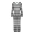 thumbnail image 4 of Timegard Ensembles de Pyjamas pour Femmes 2 Pcs à Rayures Manches Longues Col en V Haut Froncé et Pantalon Tenues de Pjs d'Automne, 4 of 5