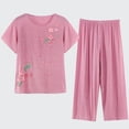 thumbnail image 1 of TIMIFIS Ensembles de Pyjamas pour Femmes 2 Pcs Pyjamas Grande Taille Coton et Lin Haut à Manches Courtes Col Rond Vêtements de Nuit Pyjamas Confortables et Respirants - Printemps/été, 1 of 7