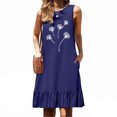 thumbnail image 1 of Ovzne Robes d'Été pour Femmes 2025 Robe Femmes Mode Femmes Imprimé Col Rond Sans Manches Poche Jupe Plissée Robe à Empiècements Robe de Vacances Imprimée Liquidation, 1 of 6