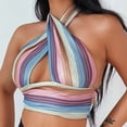 thumbnail image 2 of Fridja Lady Color Striped Sleeveless Halter Halter Slim Knit Cross Top, 2 of 7