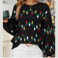 thumbnail image 4 of TIMIFIS Chandails de Noël pour Femmes Décontractés Col Rond Chandails Hauts Automne Manches Longues Extensibles Vintage Lumières de Noël Imprimées Chandail Tricoté, 4 of 8