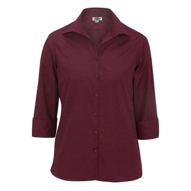 WOMEN'S OPEN NECK POPLIN 3/4 SLEEVE BLOUSE