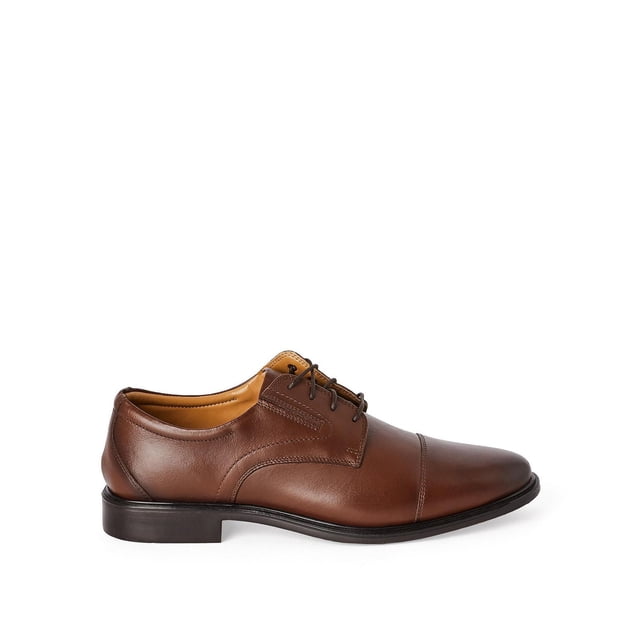 GEORGE Chaussures Habillées pour Hommes en Cuir, à Lacets, SHOES en Cuir Brun avec Bout Pointu, Fermeture à Lacets, Semelle Extérieure en Caoutchouc Noir Antidérapante et Petit Talon Bloc, Convenant aux Événements Formels et aux Tenues d'Église.