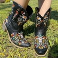 thumbnail image 4 of jsaierl Women Fashion Embroidered Cowboy Riding Boots Casual Warm Middle Heels Middle Tube Short Boots Shoes, 4 of 9