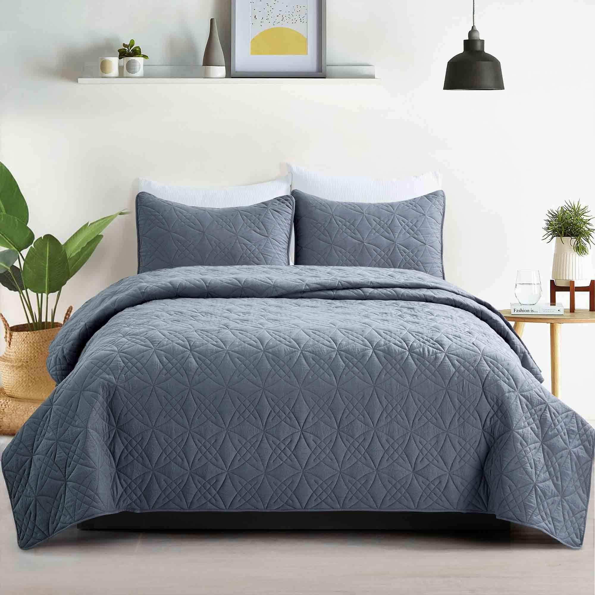 Peace Nest Ensemble de Couvre-Lit Réversible à Motif Damassé de Qualité Supérieure en Microfibre 100 % Douce, Gris Foncé, Format Jumeau