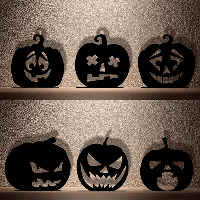 " Set Of 6 Black Pumpkin Head Candle Holders Assorted Expressions For Halloween And Fall Decor"