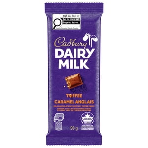 CADBURY DAIRY MILK Barre de chocolat au caramel, CADBURY DAIRY MILK Chocolat au lait avec des morceaux de café, barre de chocolat au café, 90 g