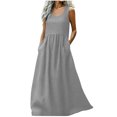 thumbnail image 3 of Xcmzpl Robes Débardeurs d'Été pour Femmes en Lin Sans Manches Robes Maxi Unies à Encolure Dégagée Robes Fluides avec Poche Tenues de Vacances, 3 of 8