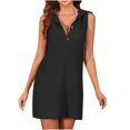 thumbnail image 2 of Gspmoly Robe d'Été, Robe Décontractée pour Femmes de Couleur Unie Ample à Capuche avec Boutons et Cordon, Sans Manches à Col en V, Robes d'Été pour Femmes Offres Prime, 2 of 4