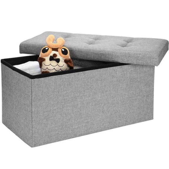 Banc Ottoman de Rangement Pliant de 30 Pouces, Coffre de Rangement en Poly-Lin, Tabouret Repose-Pieds avec Siège Ottoman, Banc de Bout de Lit, Charge Maximale de 440 lb (Gris, 30 Pouces L x 15 Pouces L x 15 Pouces H)