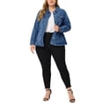 thumbnail image 2 of Agnes Orinda Plus Size Denim Jacket for Women Long Sleeve Button Down Washed Front Trucker Jean Jacket 5X Denim Blue, 2 of 6