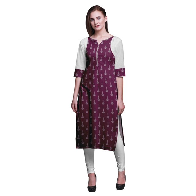 Bimba Tunique Droite en Coton pour Femmes Kurta Imprimée Tenue d'Été Kurti-TP