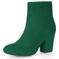 thumbnail image 1 of Bottes Cheville à Talon Bloc à Bout Rond à Fermeture Éclair Latérale pour Femmes BLISSFUL STEP Vert Émeraude 8, 1 of 1