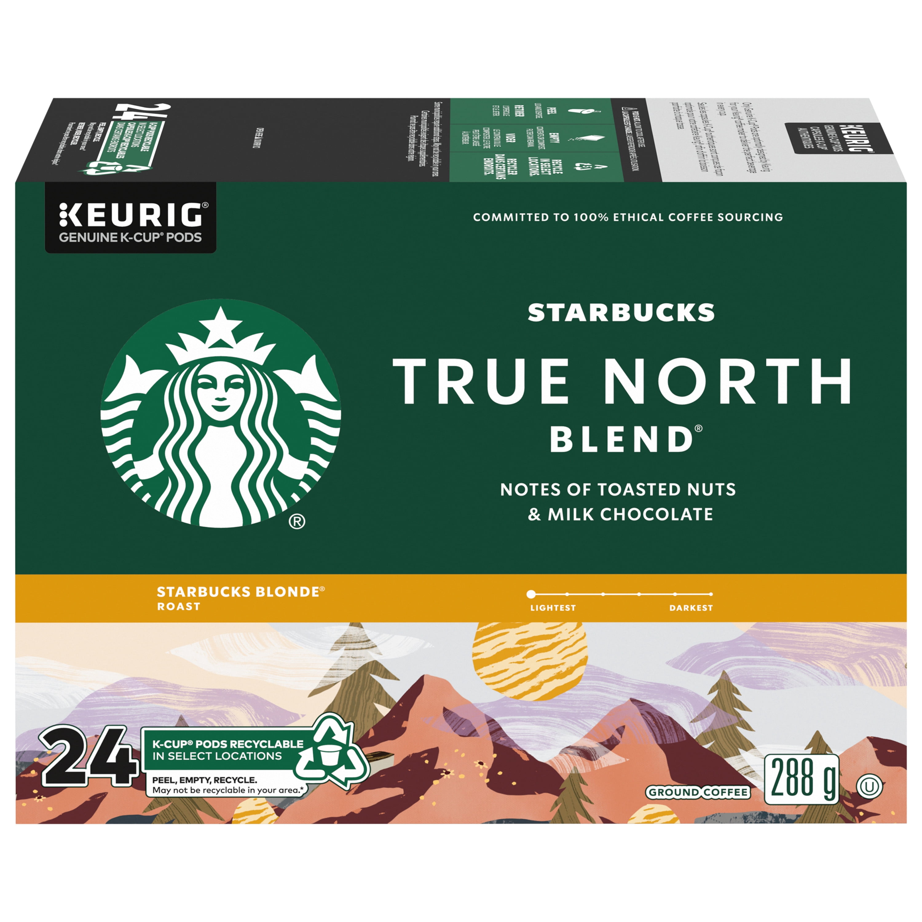 STARBUCKS True North Blend Blonde Roast Ground Coffee K-Cup Pods Box