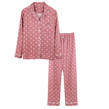 Liquidation! Hontri Ensembles de Pyjama pour Femmes 2 Pcs Pyjamas Femmes Automne et Hiver Manches Longues Col à Revers Gilet Costume Pantalon Grande Taille Service à Domicile Tenue de Détente Ensemble de Pj Rose,TTG