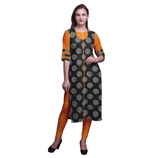 Bimba Kurtis Indiennes Longues Droites Imprimées à Manches 3/4 pour Femmes, Tunique d'Été
