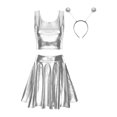 thumbnail image 1 of YONGHS Women's Alien Set Cheer Leader Outfit Metallic Crop Tank Top with Ruffle Skirt Hair Hoop Silver M, 1 of 7