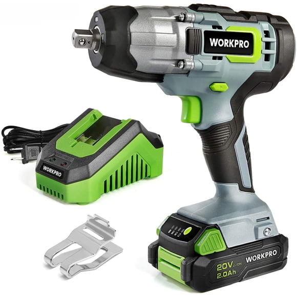 20V Cordless Impact Wrench, 1/2" Chuck - 320 ft-lb Torque, 2.0Ah Li-ion Battery with 1 Hour Fast Charger, Belt Clip for Easy Carrying