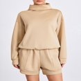 thumbnail image 2 of Women‘s 2 Piece Tracksuits featuring Loose Turtleneck Sweatshirt and Shorts, 2 of 9
