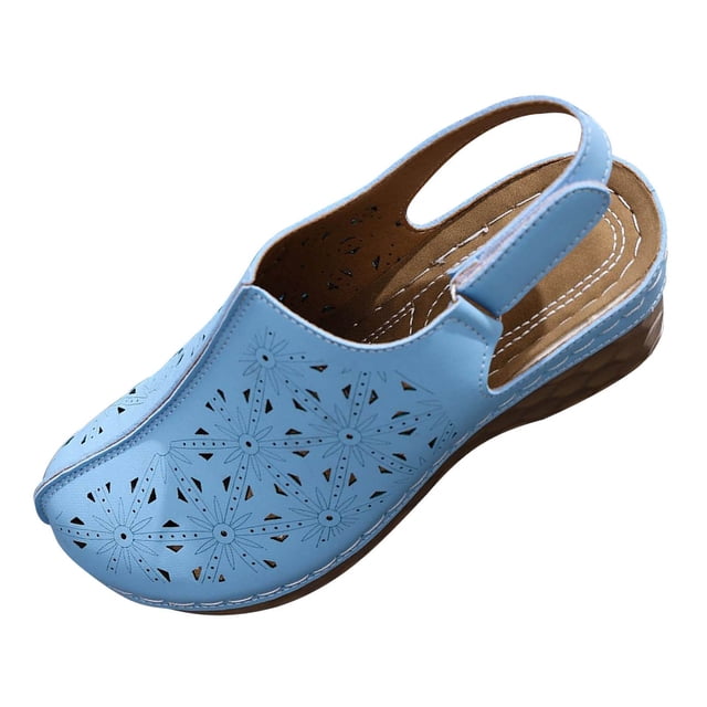 WLOELOEW Sky Blue Platform Sandals For Women Hollow Out Design Adjustable Strap Pu Material Foot Length 9.06 Inches Us Size 5.5
