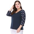 thumbnail image 3 of GRACE & GRANDEUR Blouse Raglan à Fleurs pour Femme Grande Taille, Col en V, Manches 3/4, 3 of 6