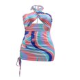 thumbnail image 3 of Robe Femme Rayée Col Halter Sans Manches Découpée une-Pièce, 3 of 5