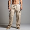 thumbnail image 1 of asjyhkr Mens Cotton Linen Pants Drawstring Elastic Breathable Casual Sweatpants with Pockets, 1 of 6