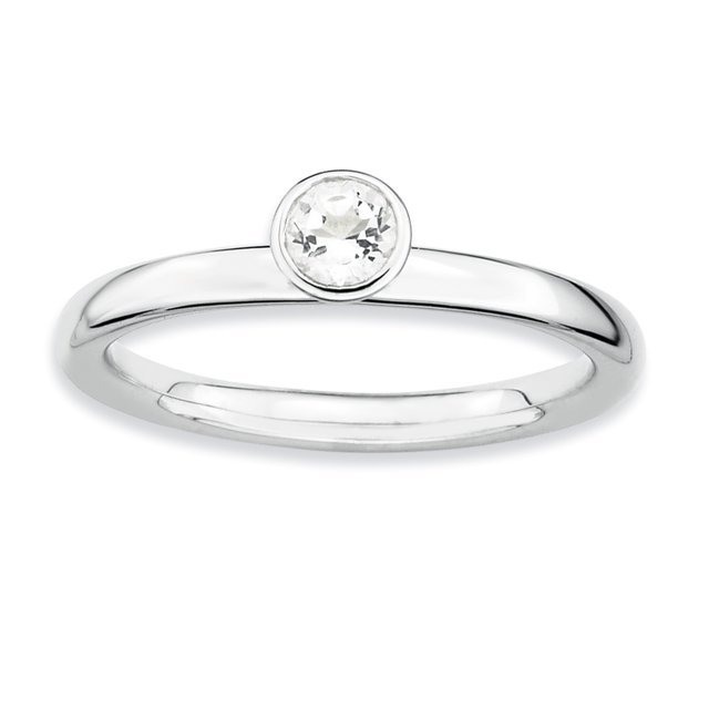 Bague Topaze Ronde Blanche en Argent Sterling Stackable Expressions Haute 4mm Taille 7